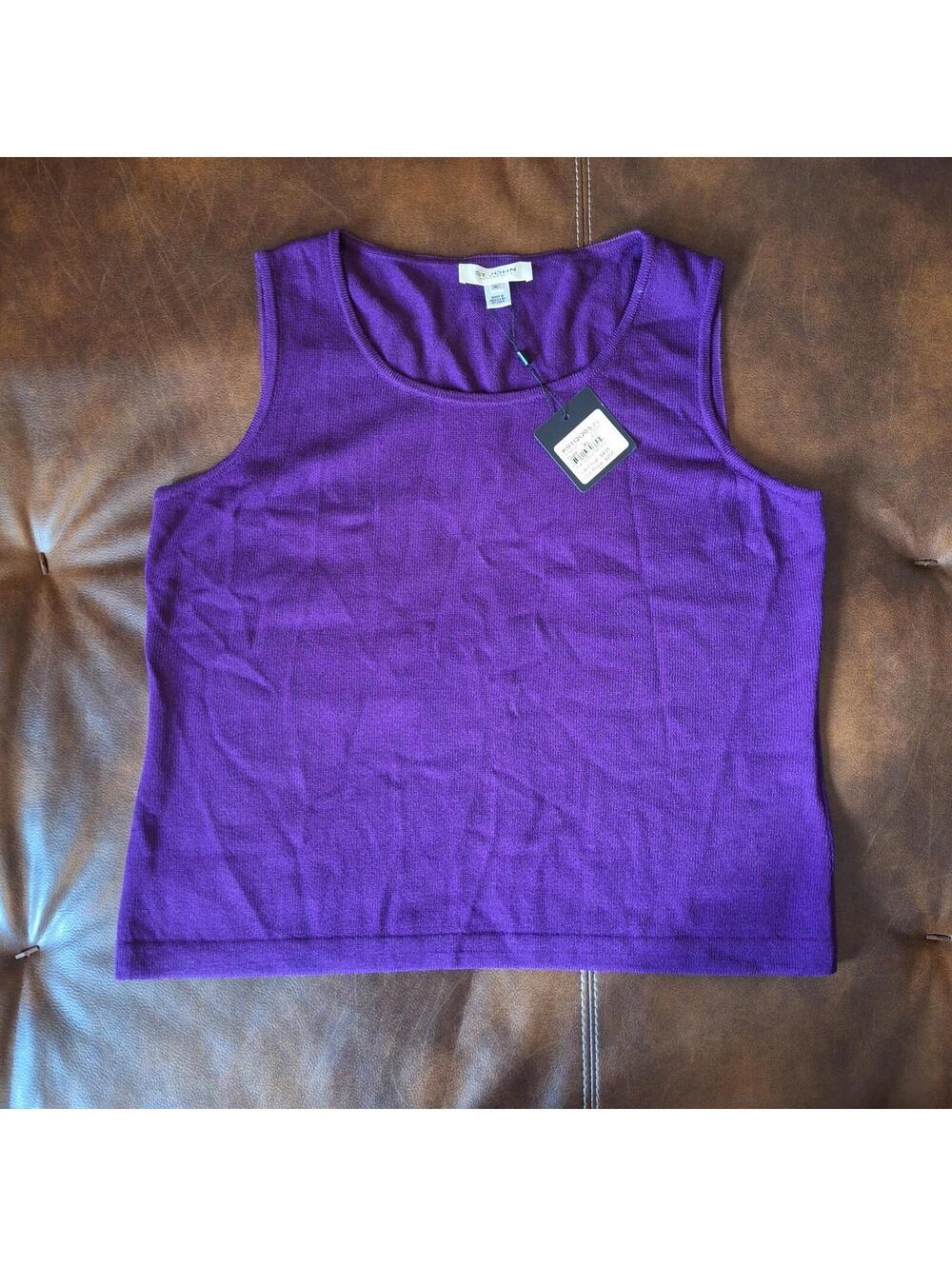 ST JOHN Collection Knit Tank Top Shell Amethyst Purple NWT Wool Rayon $495 - XL